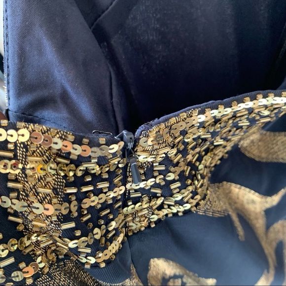 BETSEY & ADAM Open Back Cut Out Dress Blue Gold Size 2 - Picture 8 of 15